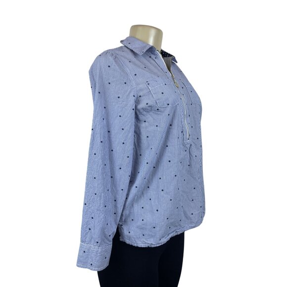 Tommy Hilfiger Blue & White Striped Star Print Womens Long Sleeve Shirt Sz PS - Picture 2 of 8